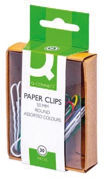 Q-CONNECT papierklemmen, 50 mm, gekleurd, doos van 30 stuks, ophangbaar Q-CONNECT papierklemmen, 50 mm, gekleurd, doos van 30 stuks, ophangbaar