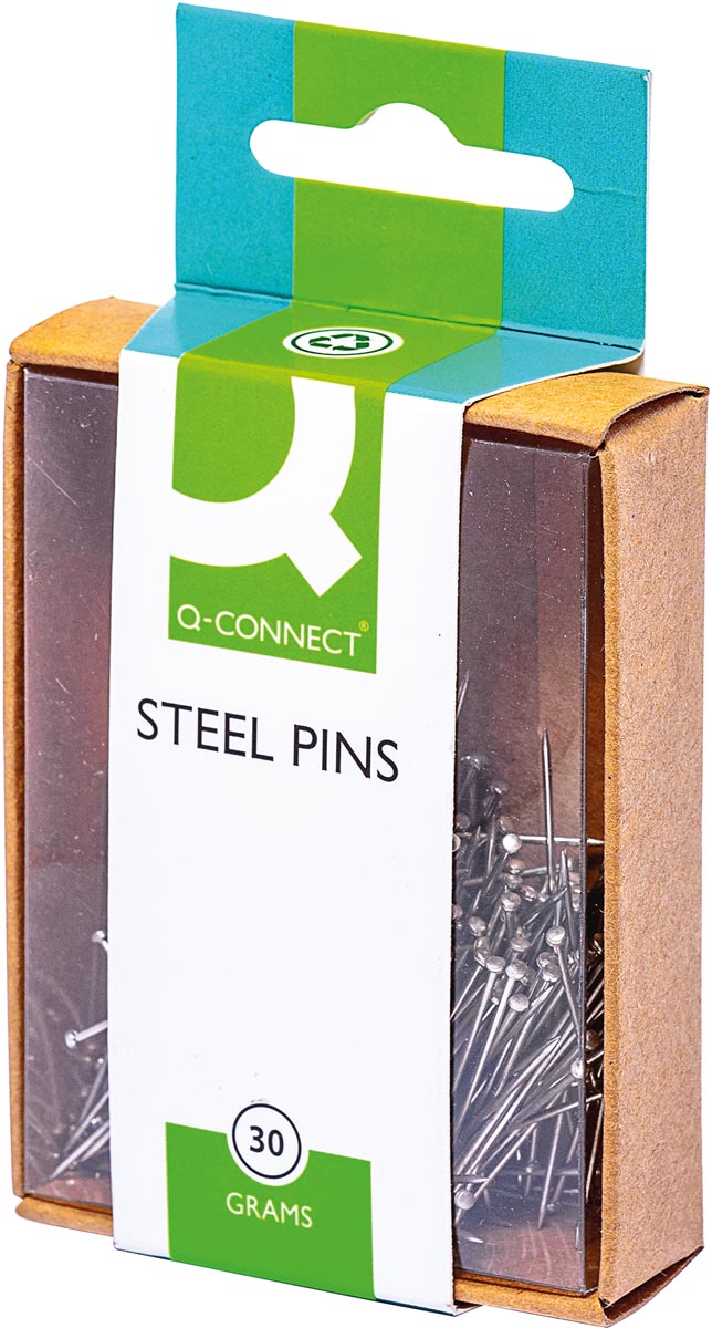 Q-CONNECT kopspelden, 0,85 x 30 mm, vernikkeld, doos van 30 gram afbeelding
