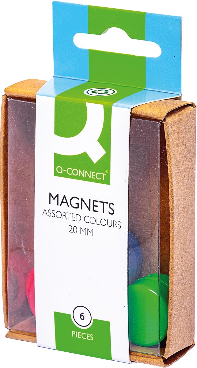 Q-CONNECT magneten, 20 mm, geassorteerde kleuren, doos van 6 stuks afbeelding