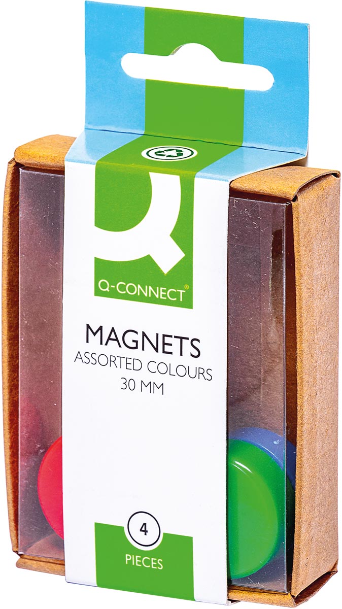 Q-CONNECT magneten, 25 mm, geassorteerde kleuren, doos van 4 stuks afbeelding