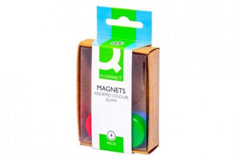 Q-Connect magneten 30 mm geassorteerde kleuren doos van 4 stuks Q-Connect magneten 30 mm geassorteerde kleuren doos van 4 stuks