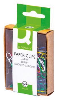 Q-CONNECT papierklemmen, 26 mm, gekleurd, doos van 125 stuks, ophangbaar Q-CONNECT papierklemmen, 26 mm, gekleurd, doos van 125 stuks, ophangbaar