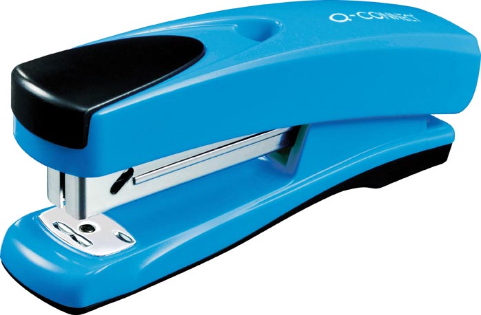 Q-CONNECT nietmachine half strip, 20 blad, kunststof, blauw Q-CONNECT nietmachine half strip, 20 blad, kunststof, blauw