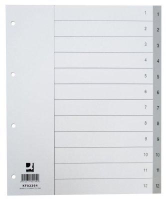 Q-Connect numerieke tabbladen, A4, PP, 1-12, met indexblad, grijs Q-Connect numerieke tabbladen, A4, PP, 1-12, met indexblad, grijs