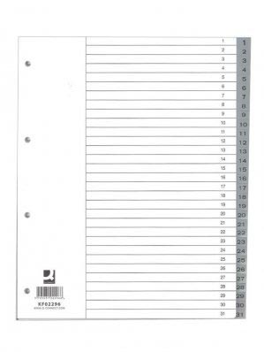 Q-Connect numerieke tabbladen, A4, PP, 1-31, met indexblad, grijs Q-Connect numerieke tabbladen, A4, PP, 1-31, met indexblad, grijs