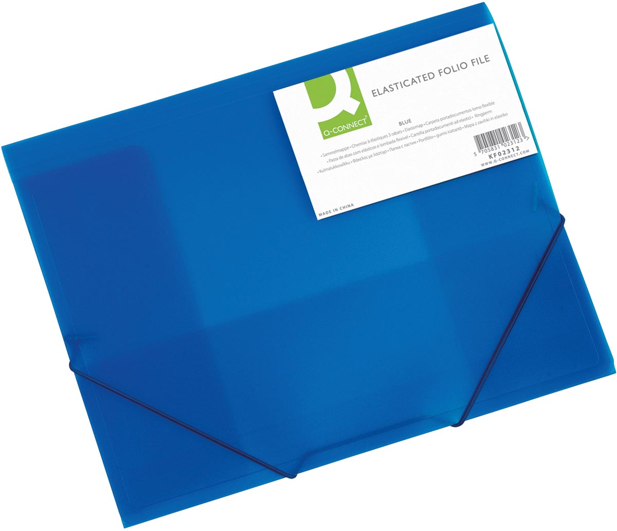 Q-CONNECT elastomap, A4, 3 kleppen en elastieken, transparant PP, blauw afbeelding