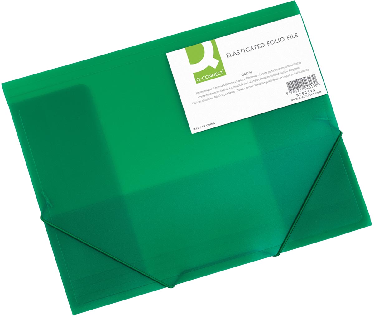 Q-CONNECT elastomap, A4, 3 kleppen en elastieken, transparant PP, groen afbeelding