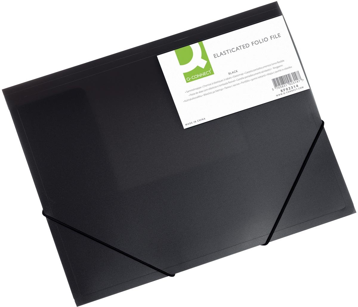Q-CONNECT elastomap, A4, 3 kleppen en elastieken, transparant PP, zwart afbeelding
