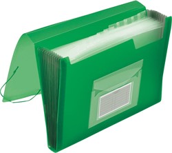 Q-CONNECT trieur, A4, PP transparent, avec 13 compartiments, fermeture à élastiques, transparent vert