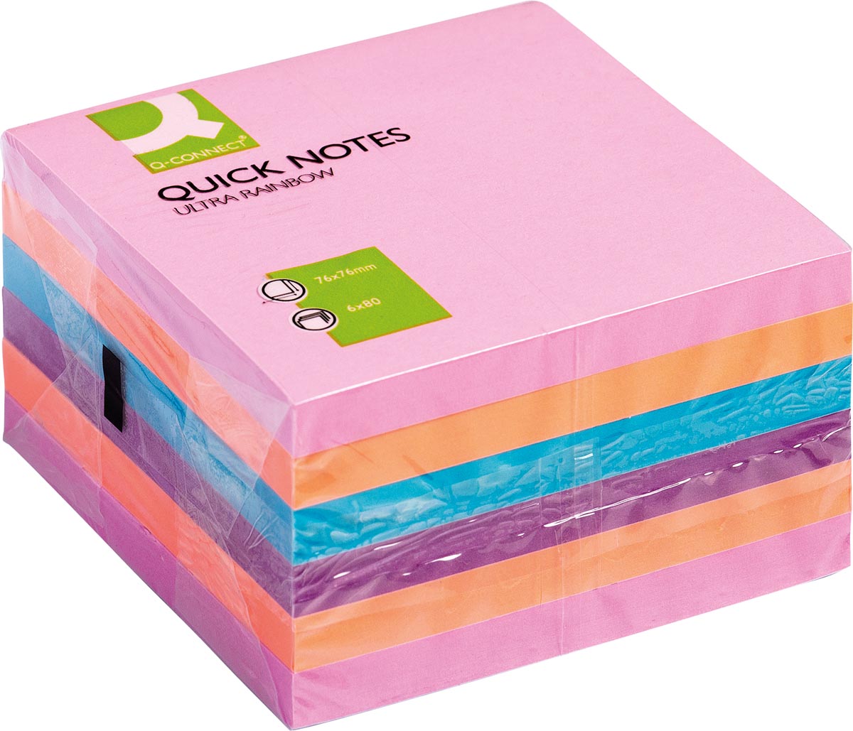 Q-CONNECT Quick Notes, ft 76 x 76 mm, 80 vel, pak van 6 blokken in 4 verschillende kleuren afbeelding