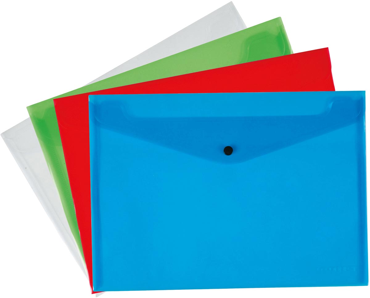 Q-CONNECT documentenmap, A4, transparante PP, drukknopsluiting, geassorteerde kleuren, pak van 12 stuks afbeelding