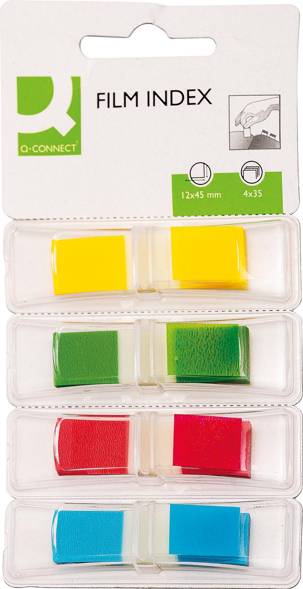 Q-CONNECT index mini, ft 12,5 x 45 mm, 4 x 35 tabs, geassorteerde kleuren afbeelding