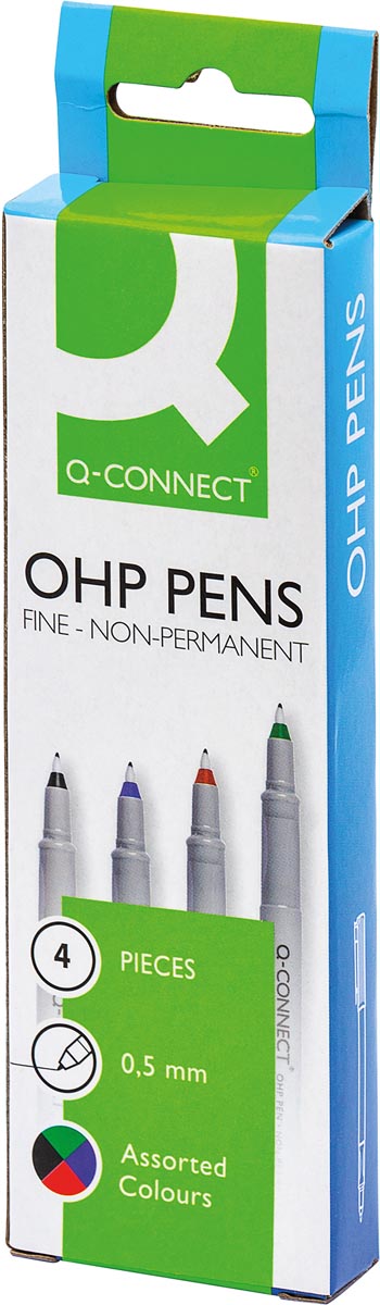 Q-CONNECT OHP marker, non permanent, fijn, set van 4 stuks in geassorteerde kleuren afbeelding
