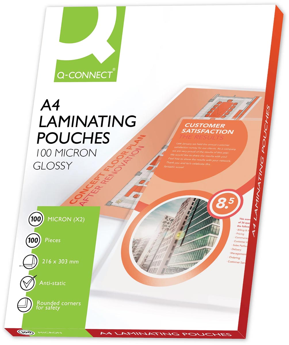 Q-CONNECT lamineeretui, A4, 2 x 100 micron, 100 stuks