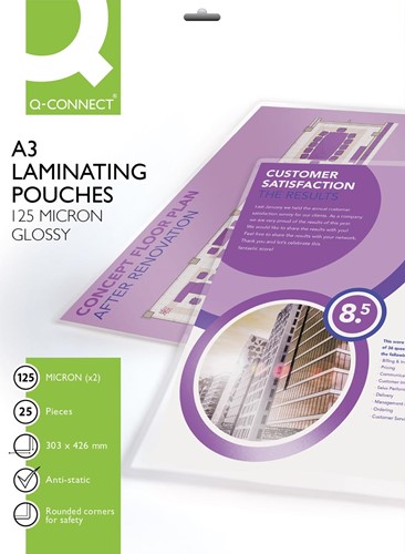 Q-CONNECT lamineeretui A3 2x 125 micron 25 stuks