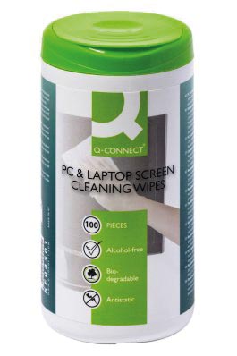 Q-Connect reinigingsdoekjes voor PC- en notebookschermen antistatisch pak van 100 doekjes Q-Connect reinigingsdoekjes voor PC- en notebookschermen antistatisch pak van 100 doekjes