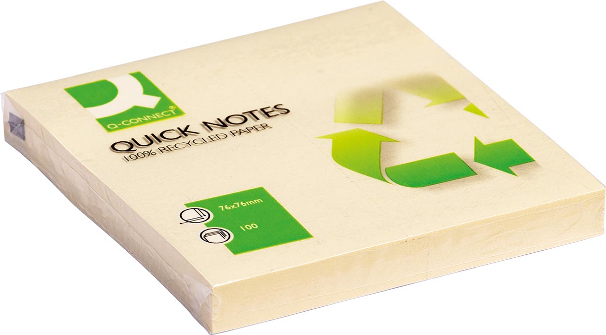Q-CONNECT Quick Notes Recycled, ft 76 x 76 mm, 100 vel, geel afbeelding