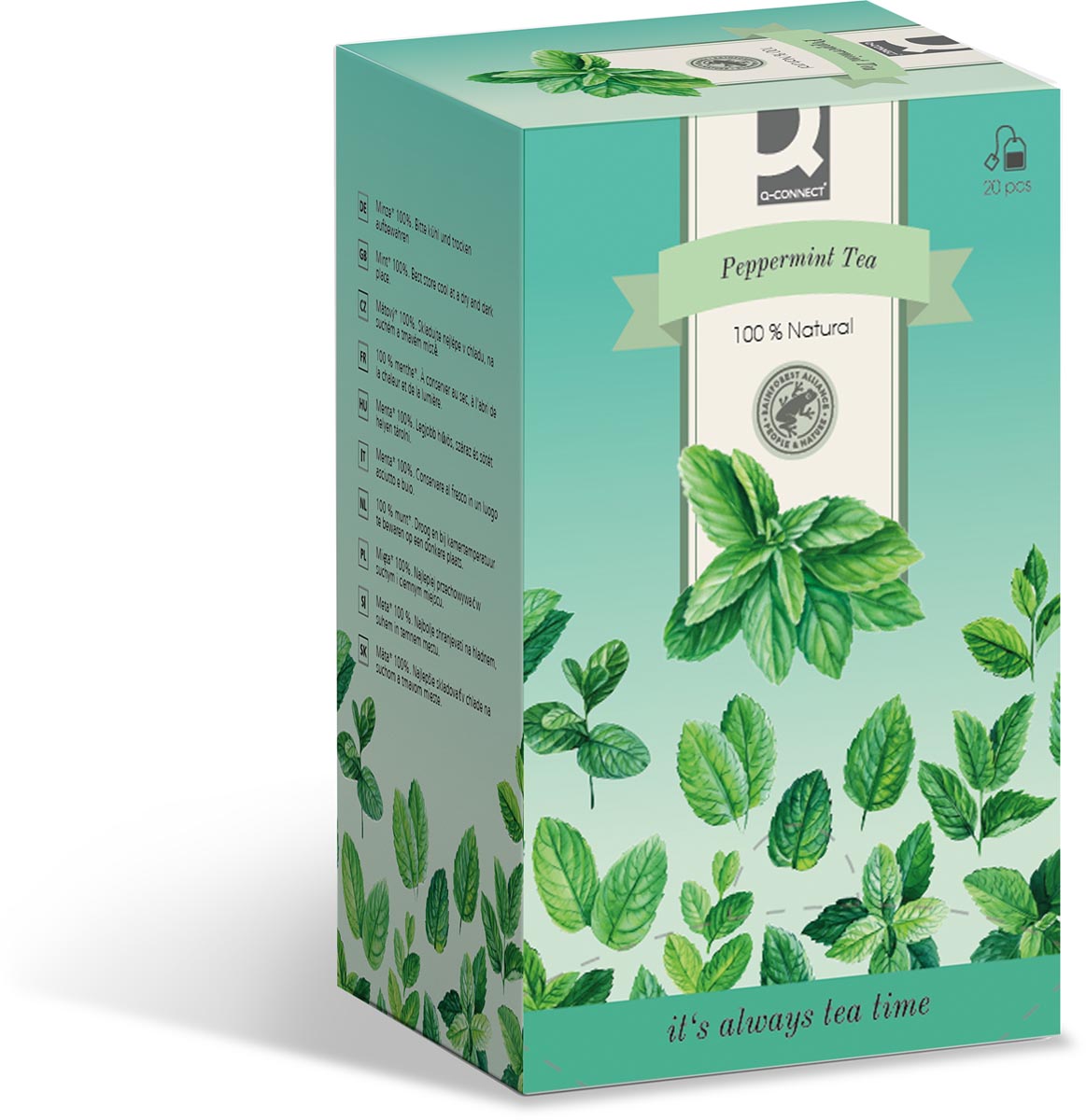 Q-CONNECT thee, munt, zakje van 1,5 g, doos van 20 zakjes