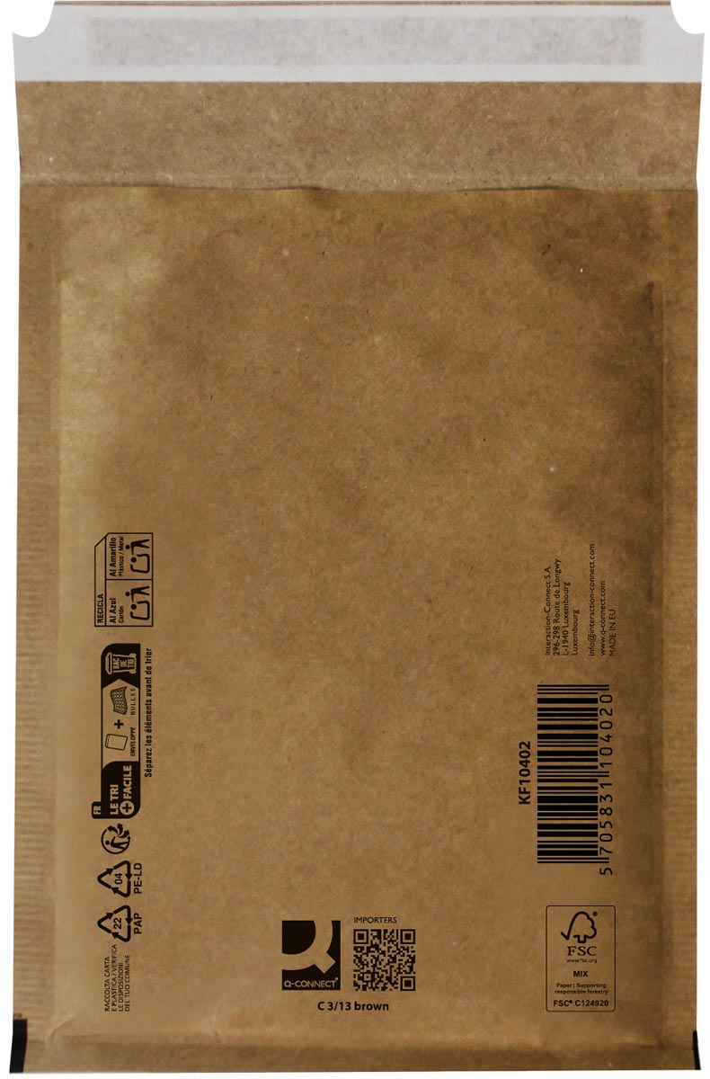 Q-CONNECT luchtkussenenveloppen, bruin, 3-C, 170 x 225 mm, doos van 100 stuks