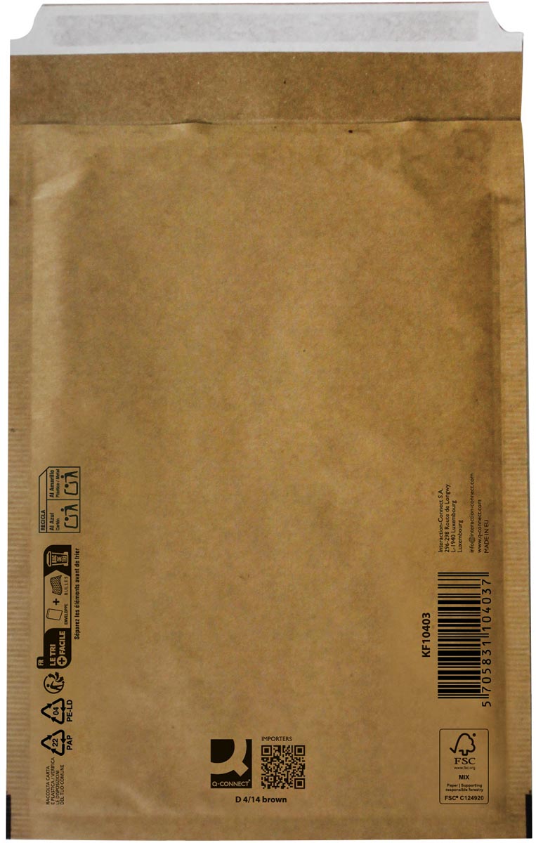 Q-CONNECT luchtkussenenveloppen, bruin, 4-D, 200 x 275 mm, doos van 100 stuks