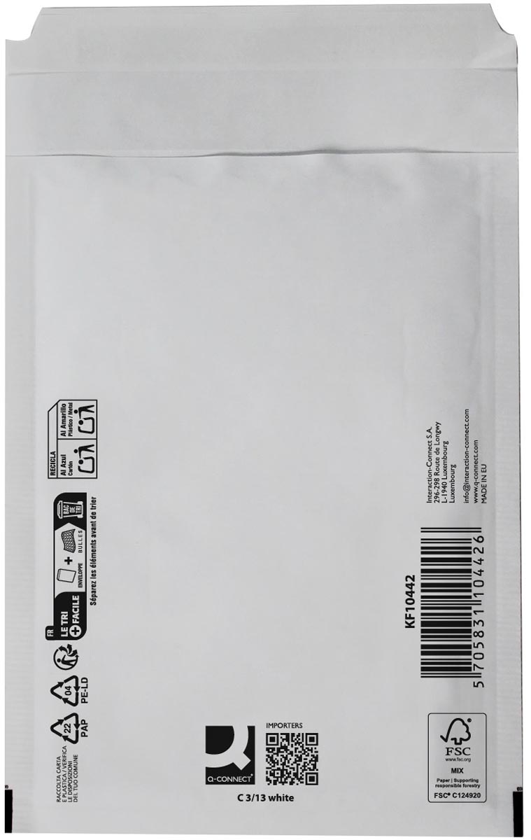 Q-CONNECT luchtkussenenveloppen, wit, 3-C, 170 x 225 mm, doos van 100 stuks
