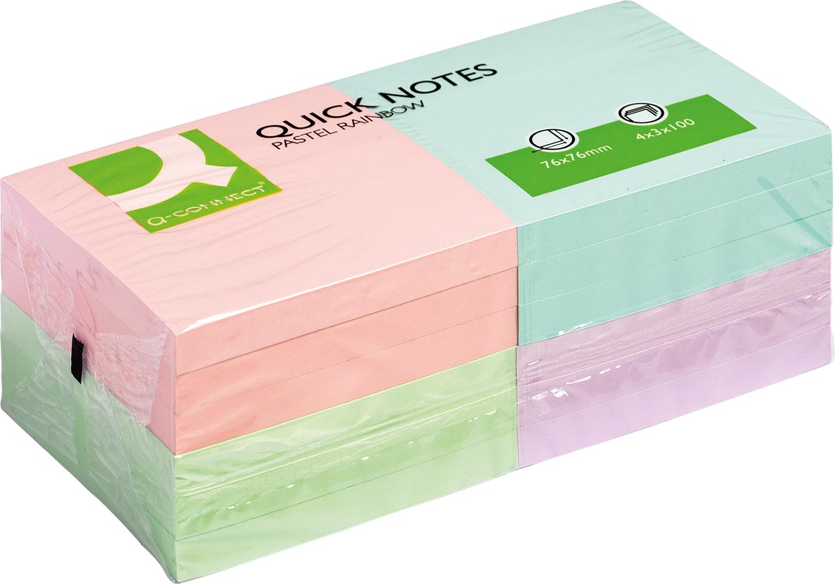 Q-CONNECT Quick Notes, ft 76 x 76 mm, 100 vel, pak van 12 blokken in pastelkleuren afbeelding