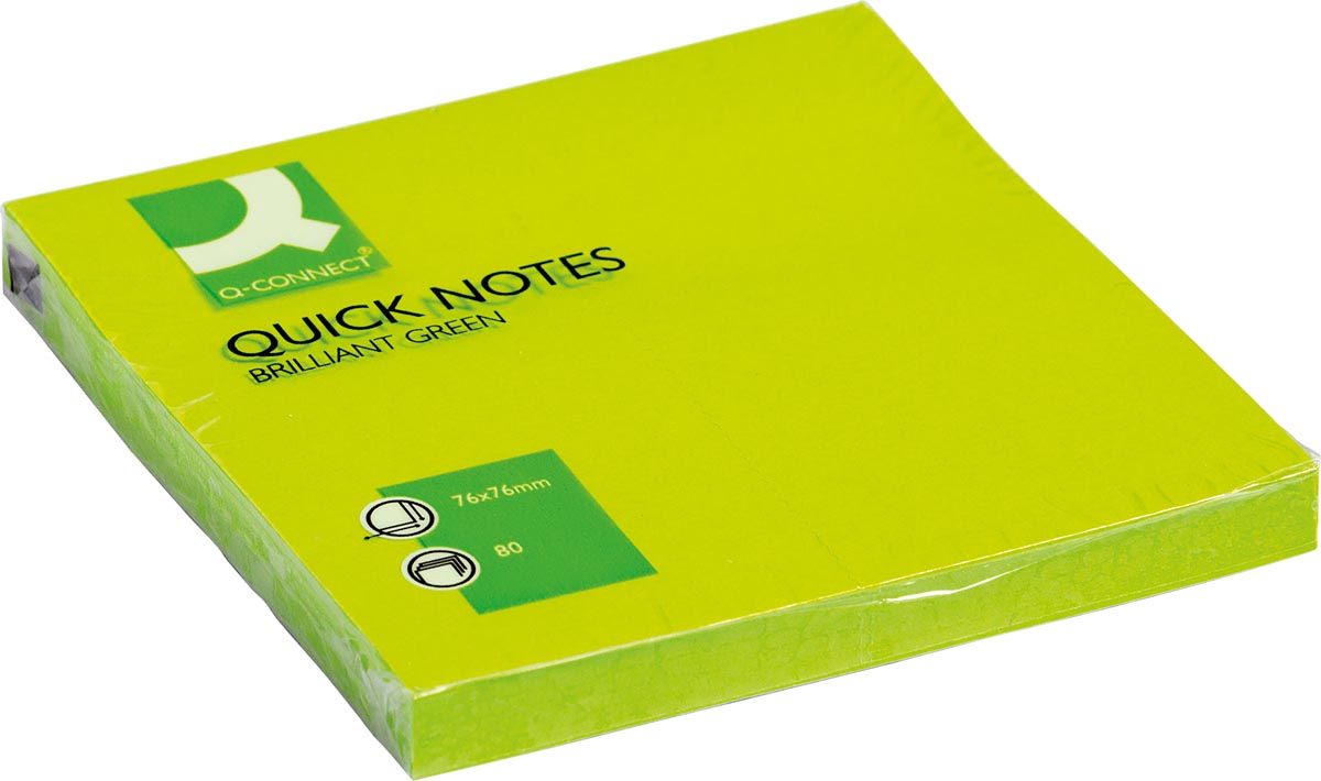 Q-CONNECT Quick Notes, ft 76 x 76 mm, 80 vel, neongroen afbeelding
