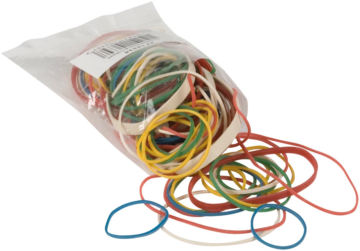 Q-CONNECT elastieken, breedte 1,5 mm, verschillende lengtes, 25 g, geassorteerde kleuren Q-CONNECT elastieken, breedte 1,5 mm, verschillende lengtes, 25 g, geassorteerde kleuren