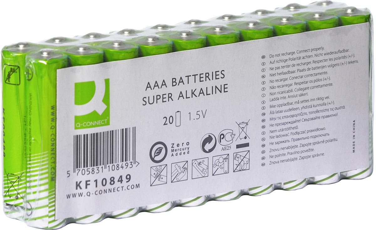 Q-CONNECT batterij,alkaline, AAA, pak van 20 stuks afbeelding