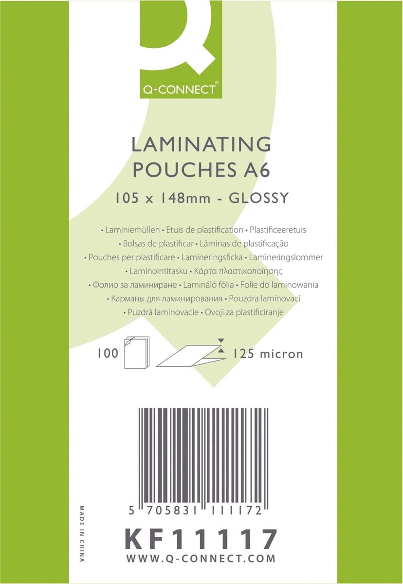 Q-CONNECT lamineeretui, A6, 125 micron, doos van 100 stuks Q-CONNECT lamineeretui, A6, 125 micron, doos van 100 stuks