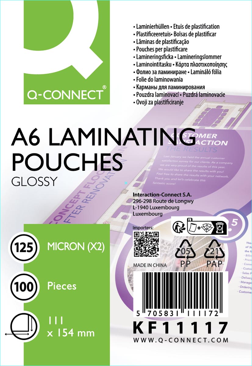 Q-CONNECT lamineeretui, A6, 125 micron, doos van 100 stuks afbeelding