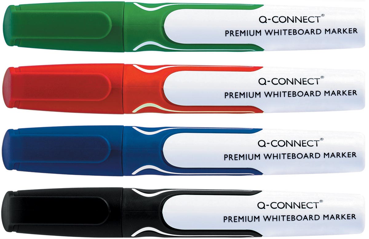 Q-CONNECT Premium whiteboard marker, ronde punt, set van 4 stuks in geassorteerde kleuren afbeelding