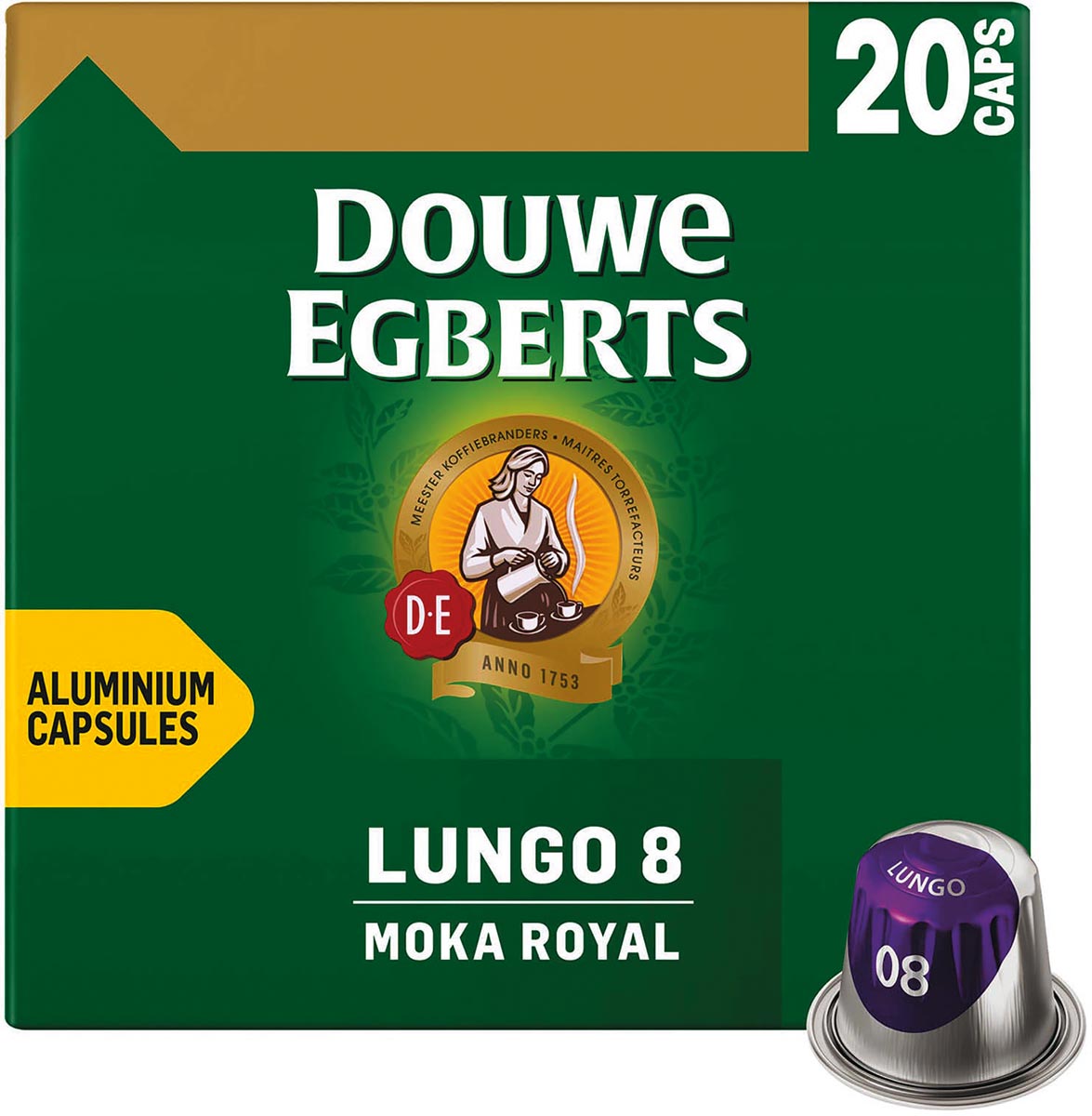 Douwe Egberts Lungo Moka koffiecapsules, pak van 20 stuks Douwe Egberts Lungo Moka koffiecapsules, pak van 20 stuks