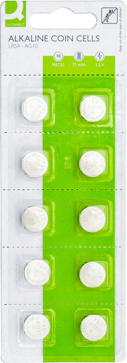 Q-CONNECT knoopcel, alkaline, LR54, blister van 10 stuks afbeelding