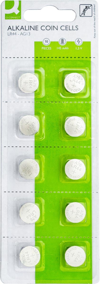Q-CONNECT knoopcel, alkaline, LR44, blister van 10 stuks afbeelding