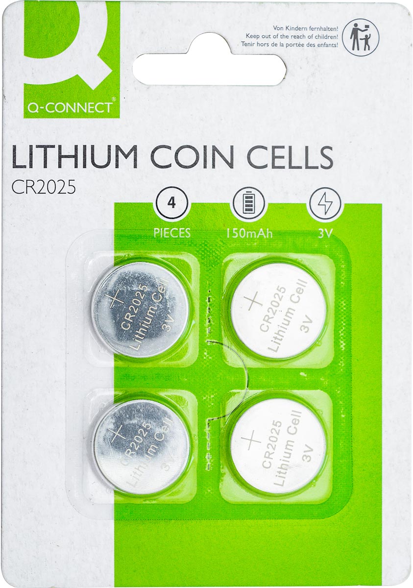 Q-CONNECT knoopcel, lithium, CR2025, blister van 4 stuks afbeelding