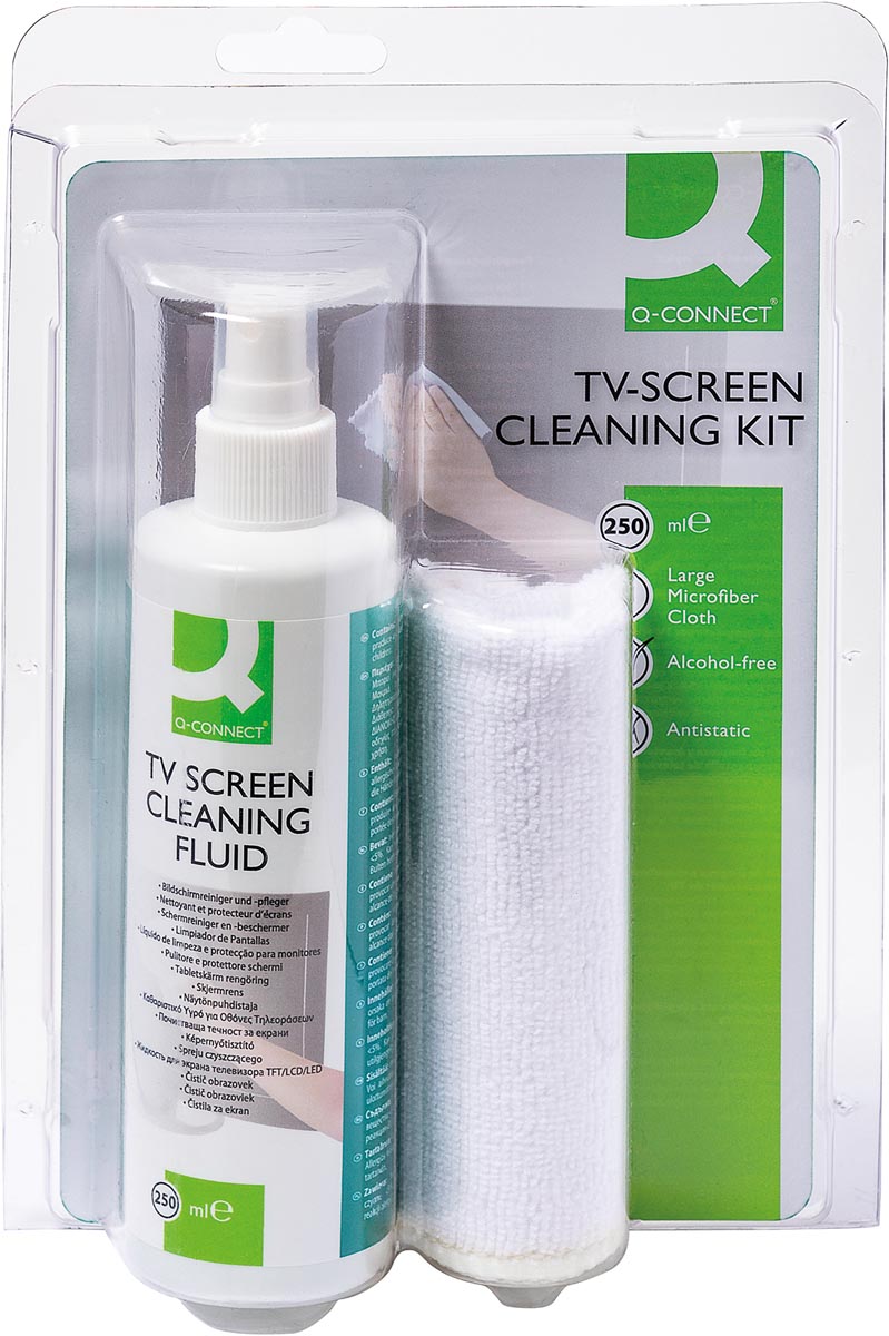 Q-CONNECT reinigingsspray voor scherm en toetsenbord inclusief doek pompspray van 250 ml afbeelding