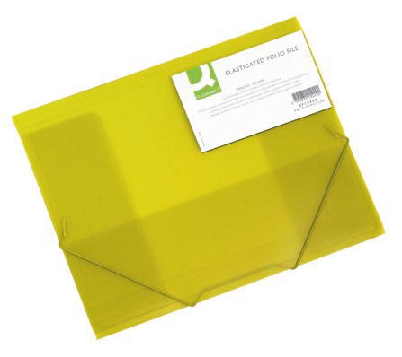 Q-CONNECT elastomap, A4, 3 kleppen en elastieken, transparant PP, geel Q-CONNECT elastomap, A4, 3 kleppen en elastieken, transparant PP, geel