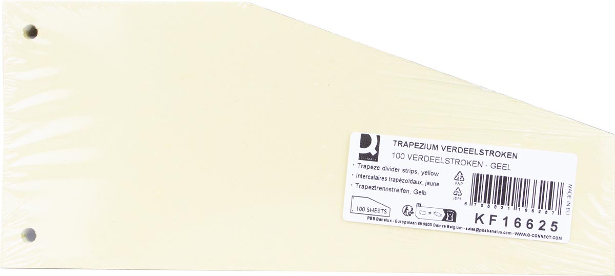 Q-CONNECT trapezium verdeelstroken, pak van 100 stuks, geel