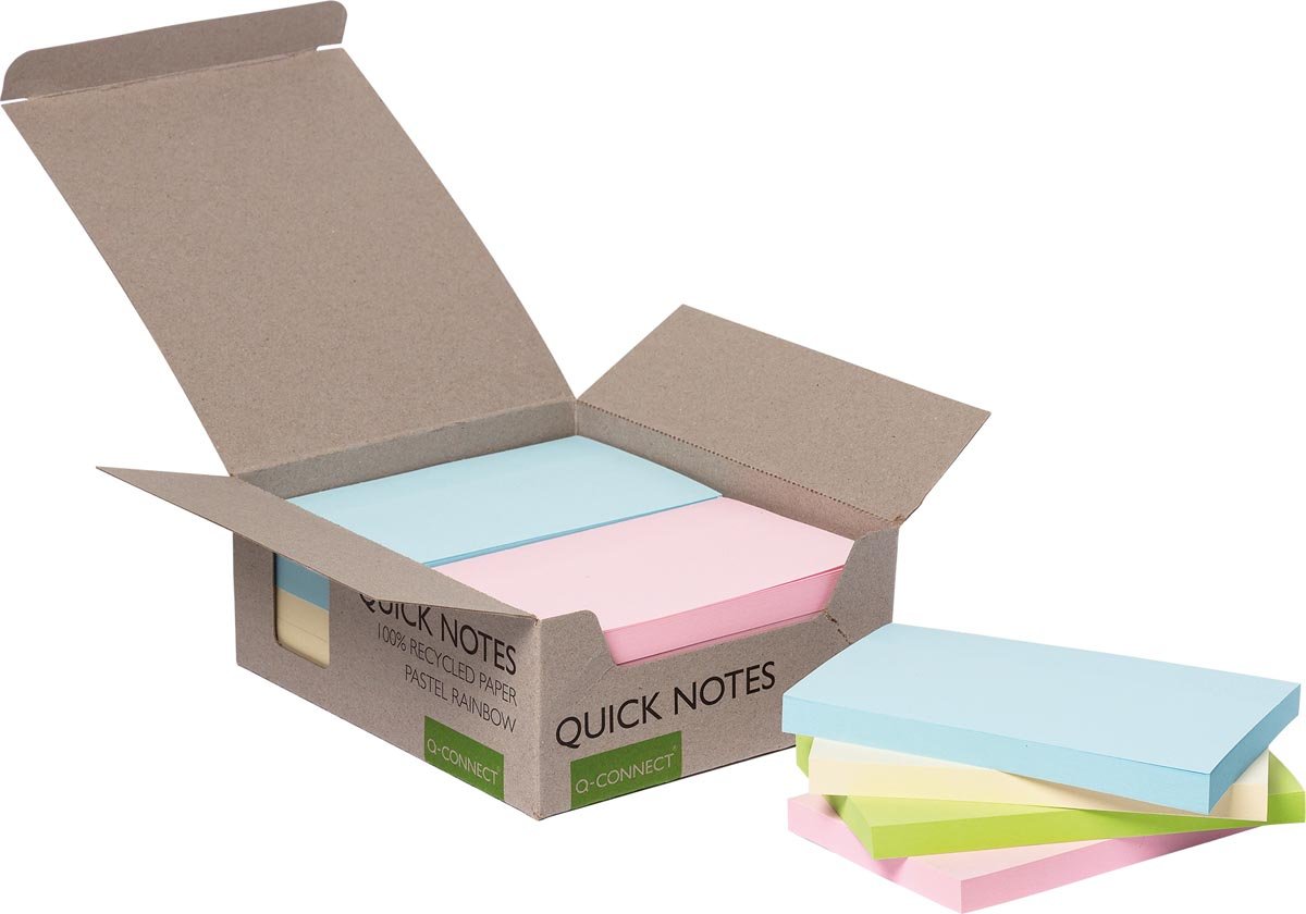 Q-CONNECT Quick Notes Recycled pastel, ft 76 x 127 mm, 100 vel, doos van 12 stuks in geassorteerde kleure afbeelding