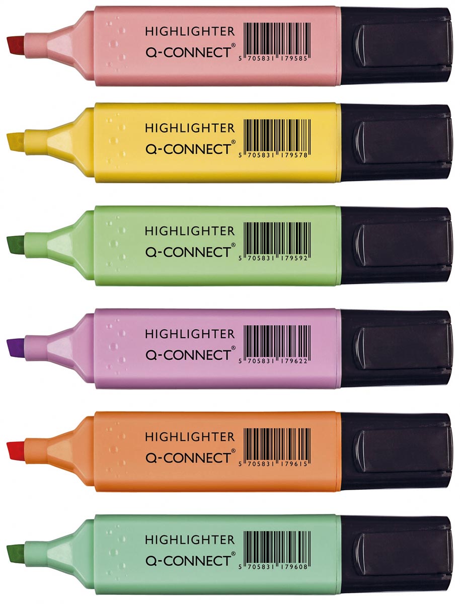 Q-CONNECT markeerstift pastel, geassorteerde kleuren, pak van 6 stuks afbeelding