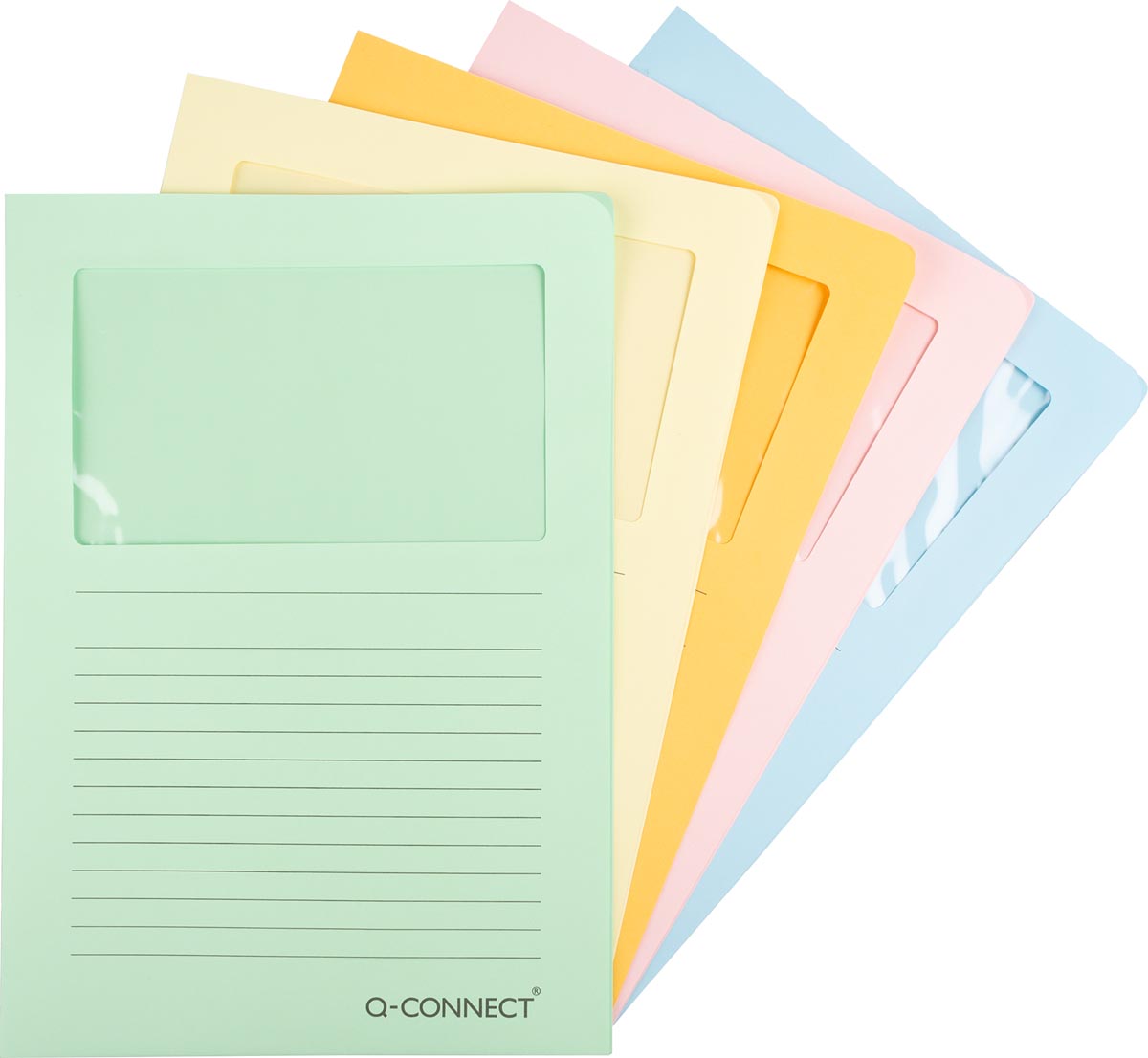Q-CONNECT L-map met venster, 120 g/m², A4, pak van 100 stuks, lichte geassorteerde kleuren afbeelding