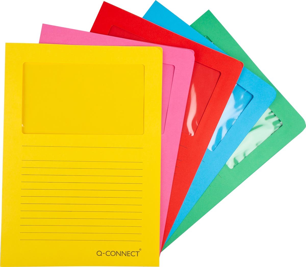 Q-CONNECT L-map met venster, 120 g/m², A4, pak van 100 stuks, donkere geassorteerde kleuren afbeelding