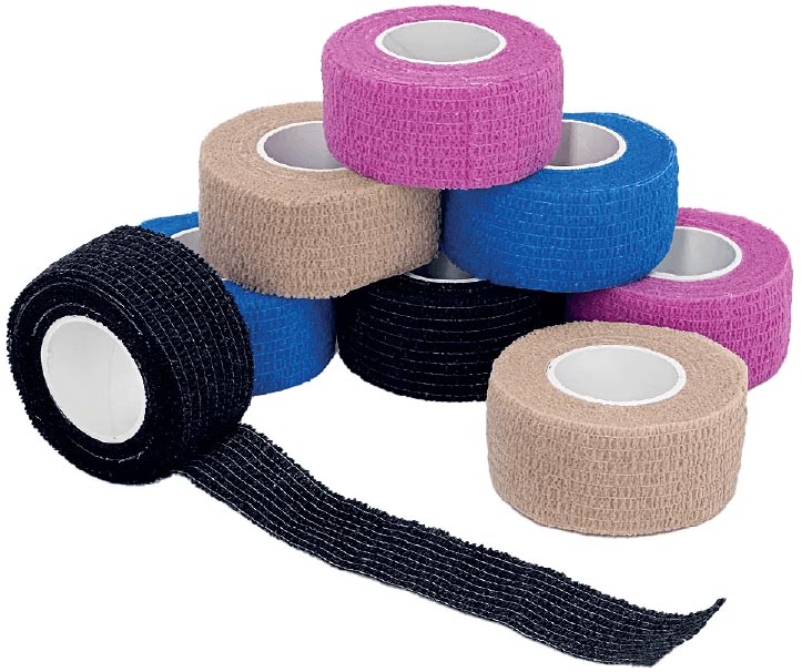 Q-CONNECT vingerverband, 2,5 cm x 4,5 m, doos van 8 rollen in verschillende kleuren