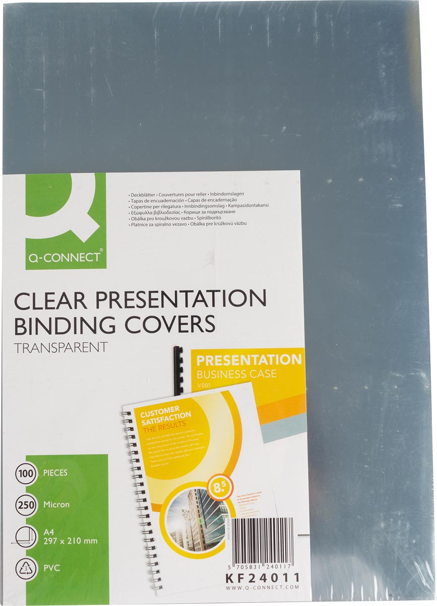 Q-CONNECT covers A4 transparant 250 micron 100 stuks Q-CONNECT covers A4 transparant 250 micron 100 stuks