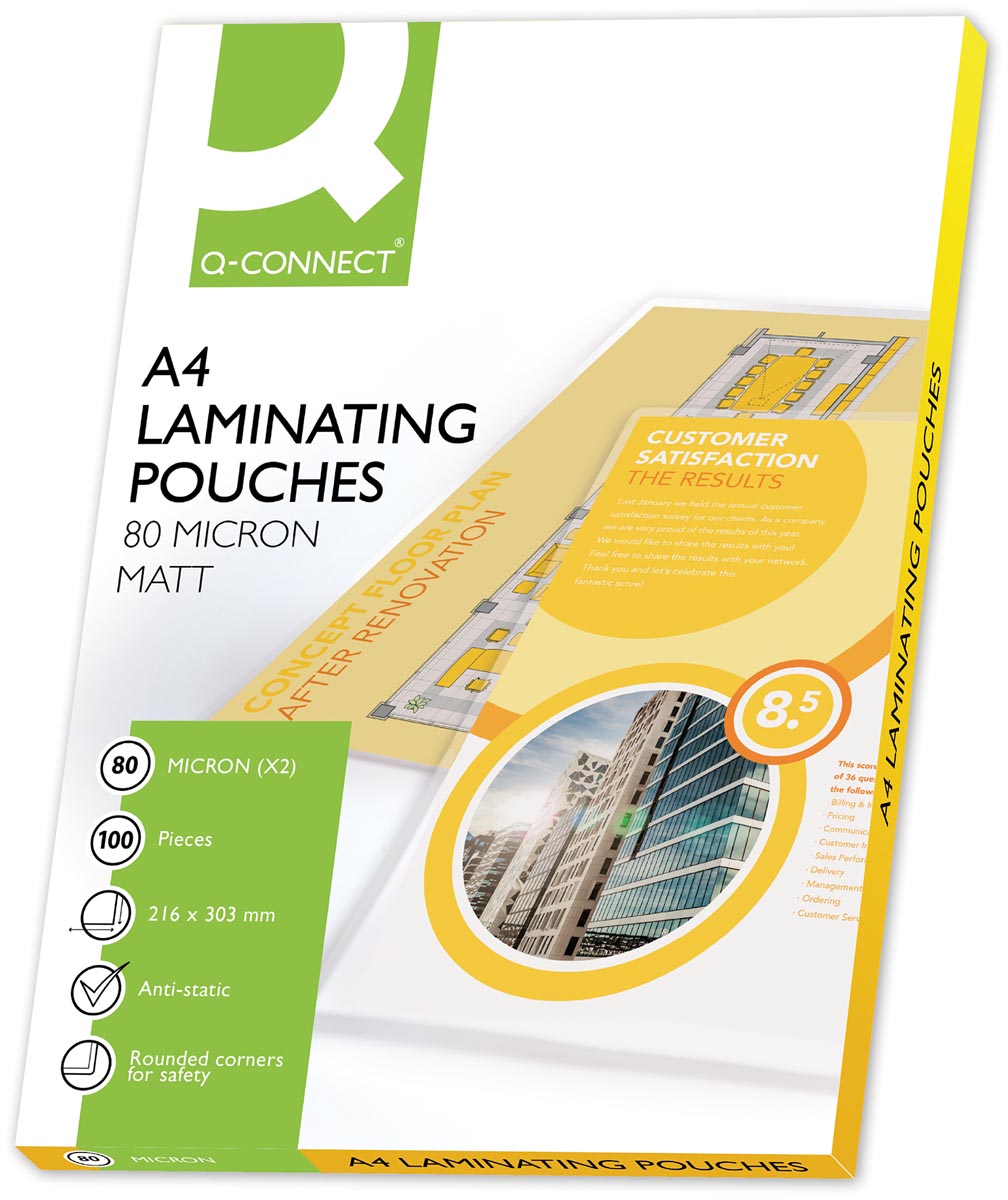 Q-Connect lamineeretui A4 2x 80 micron mat 100 stuks Q-Connect lamineeretui A4 2x 80 micron mat 100 stuks