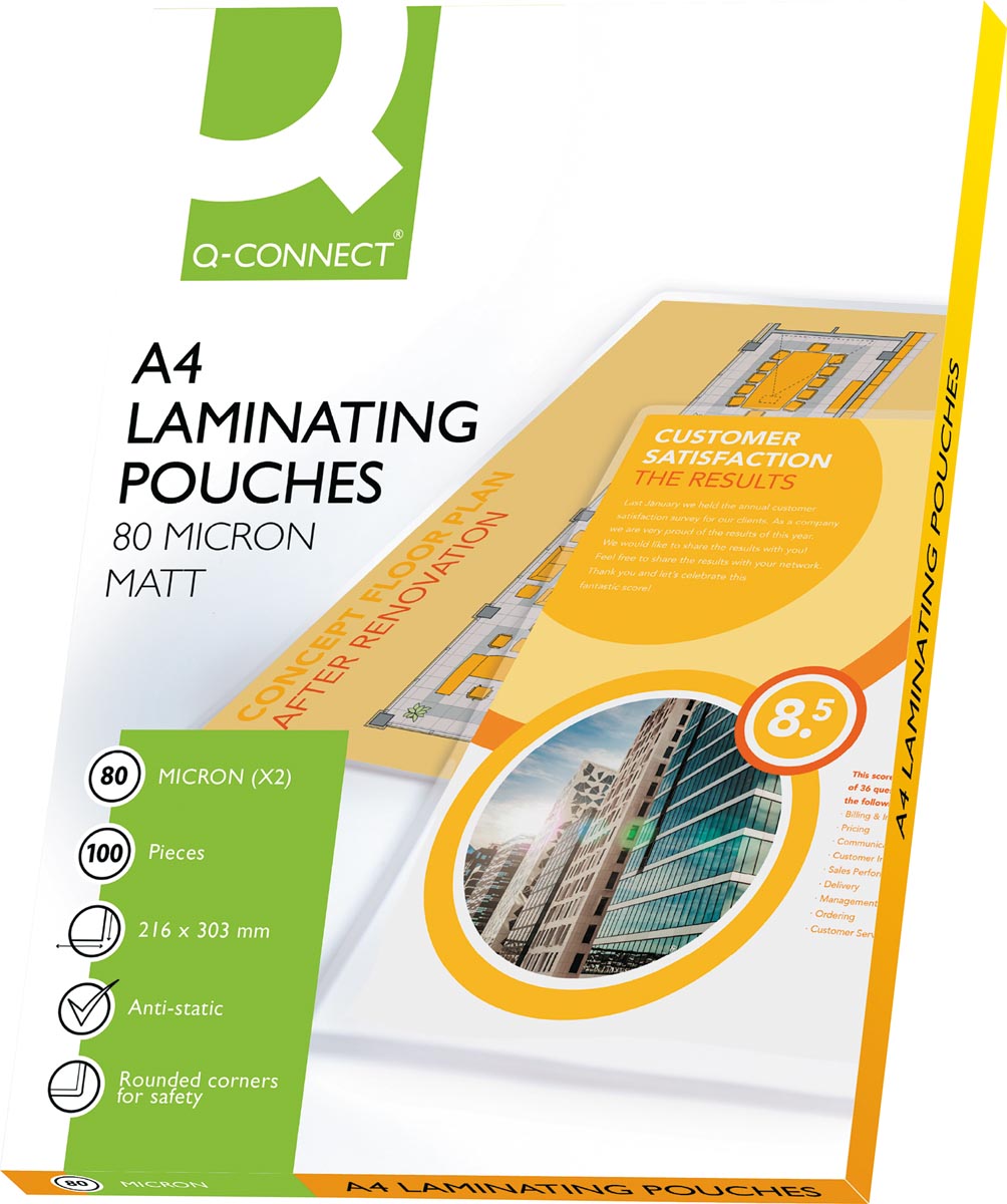 Q-CONNECT lamineeretui A4 2x 80 micron mat 100 stuks afbeelding