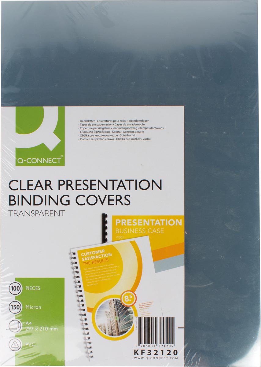 Q-CONNECT omslagen, ft A4, PVC, 150 micron, pak van 100 stuks, transparant afbeelding