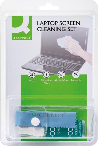 Q-CONNECT reinigingsspray, voor scherm en toetsenbord, inclusief doek, 25 ml