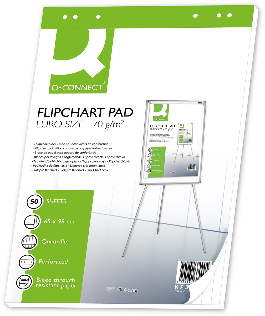Q-CONNECT flip-overblok, ft 65 x 98 cm, 70 g/m², geruit, 50 vel afbeelding